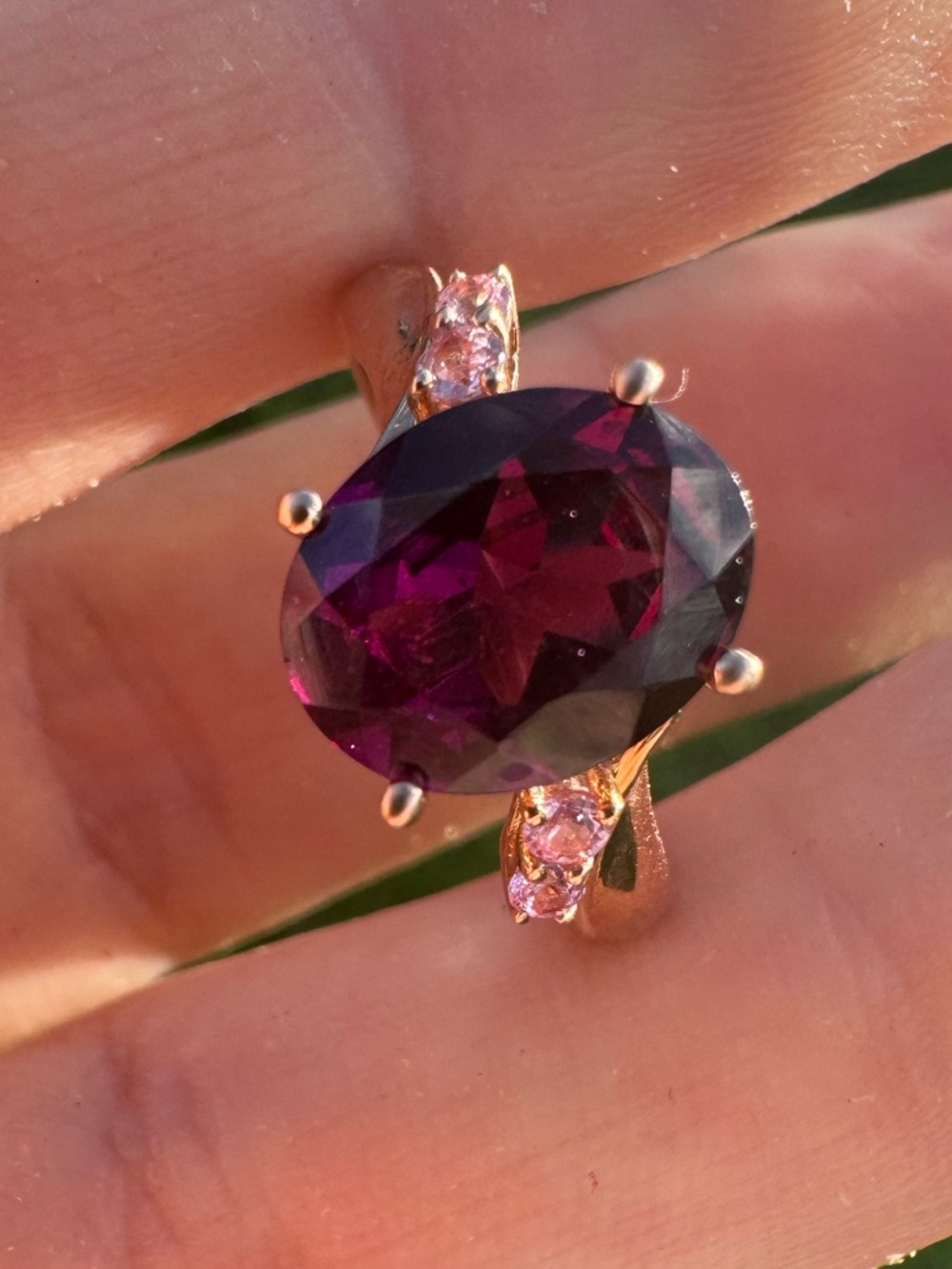 Solid 10k rose gold 2.60Ctw genuine grape garnet/pink sapphire - Picture 11 of 12